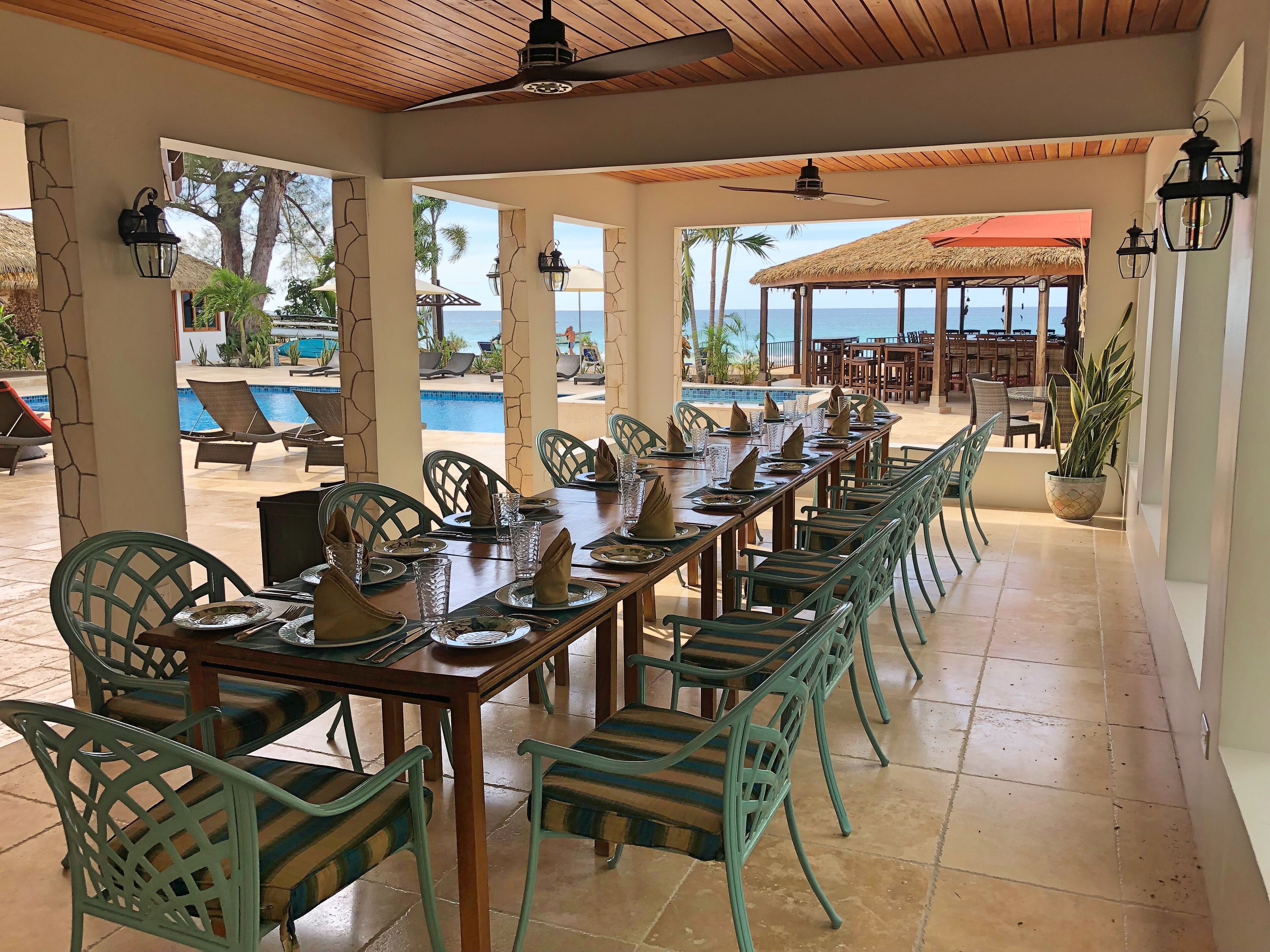 The dining table on the covered terrace.