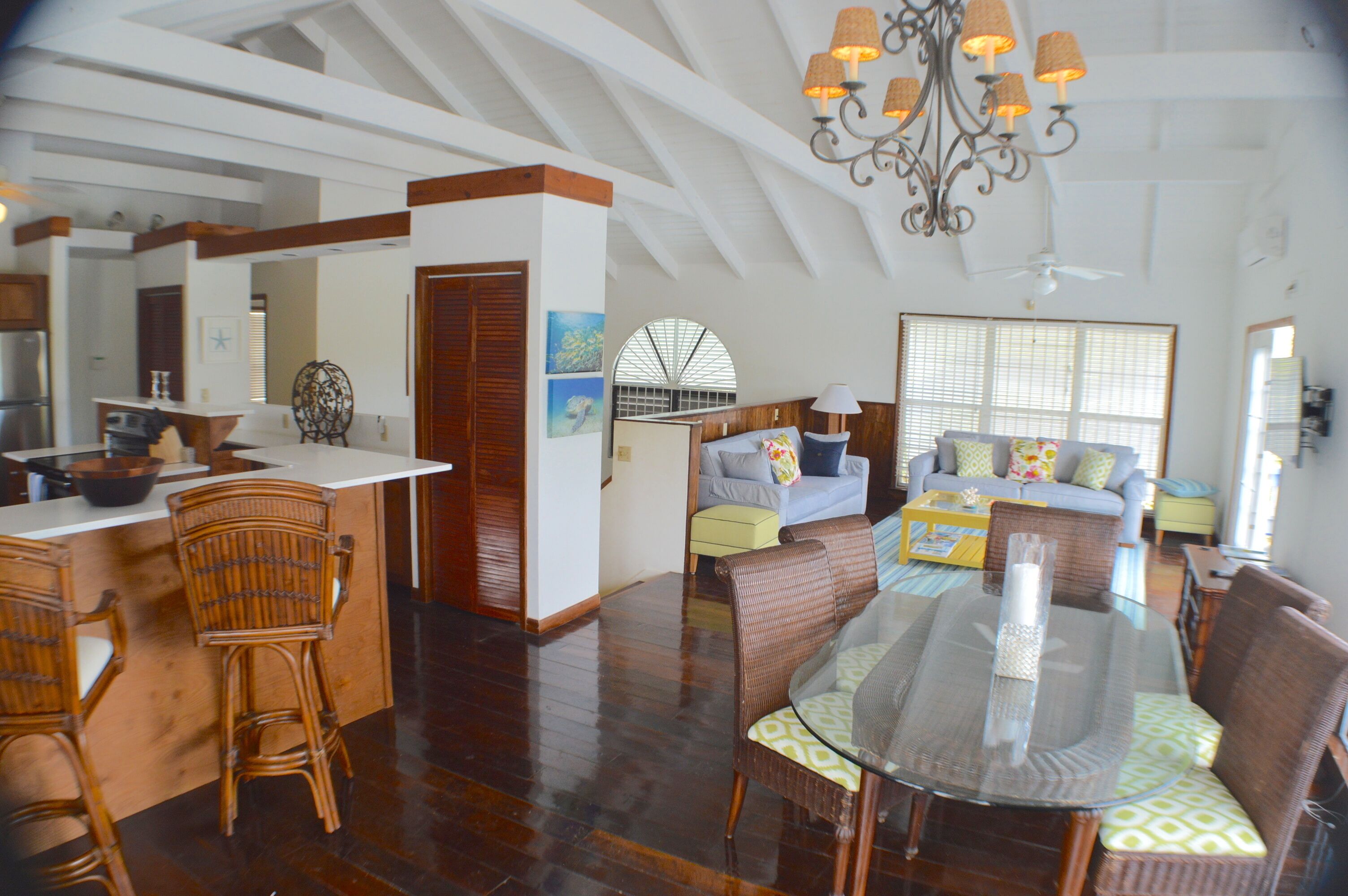 The open living and dining room.