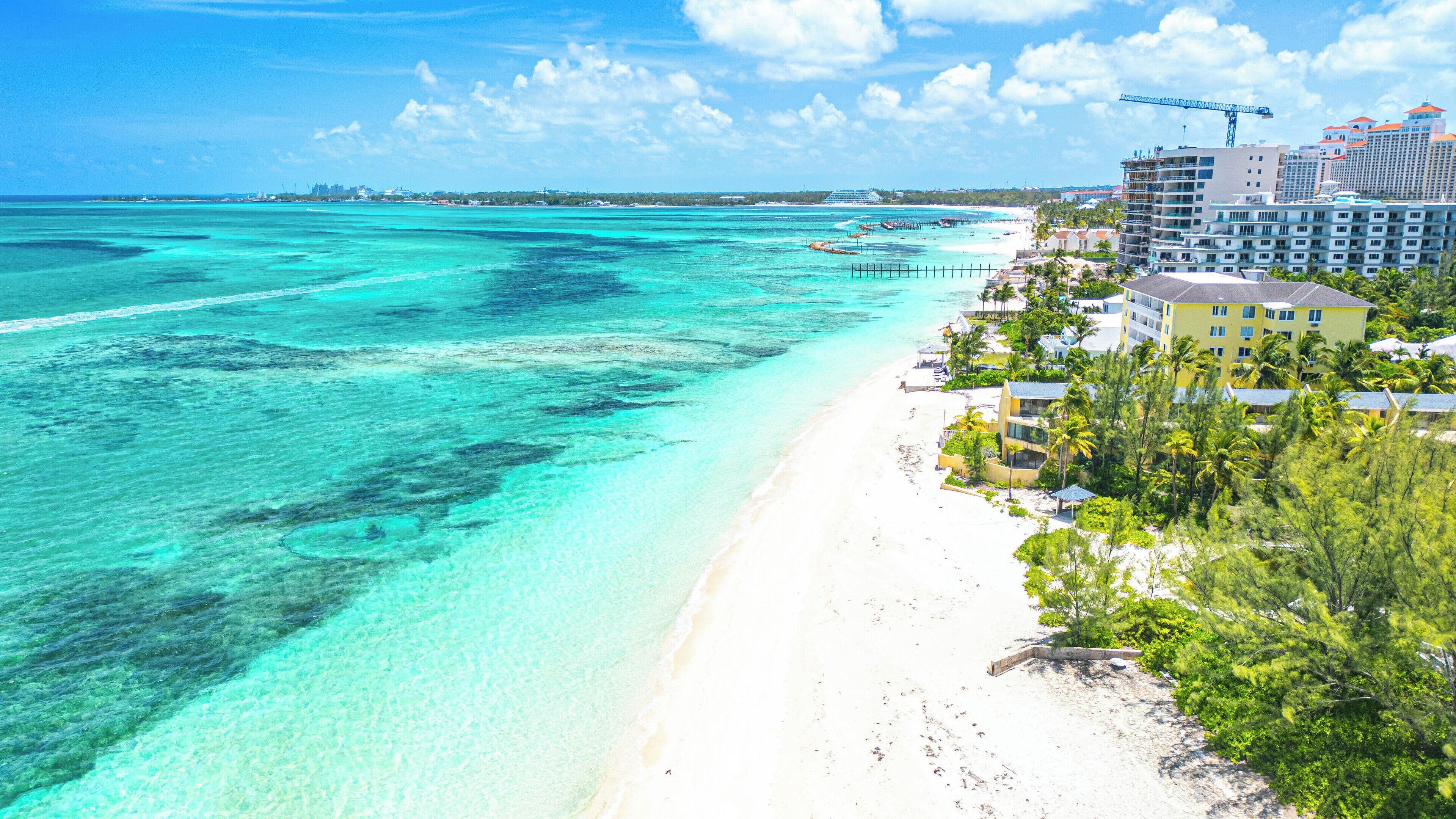 An aerial view of a beach in Nassau.