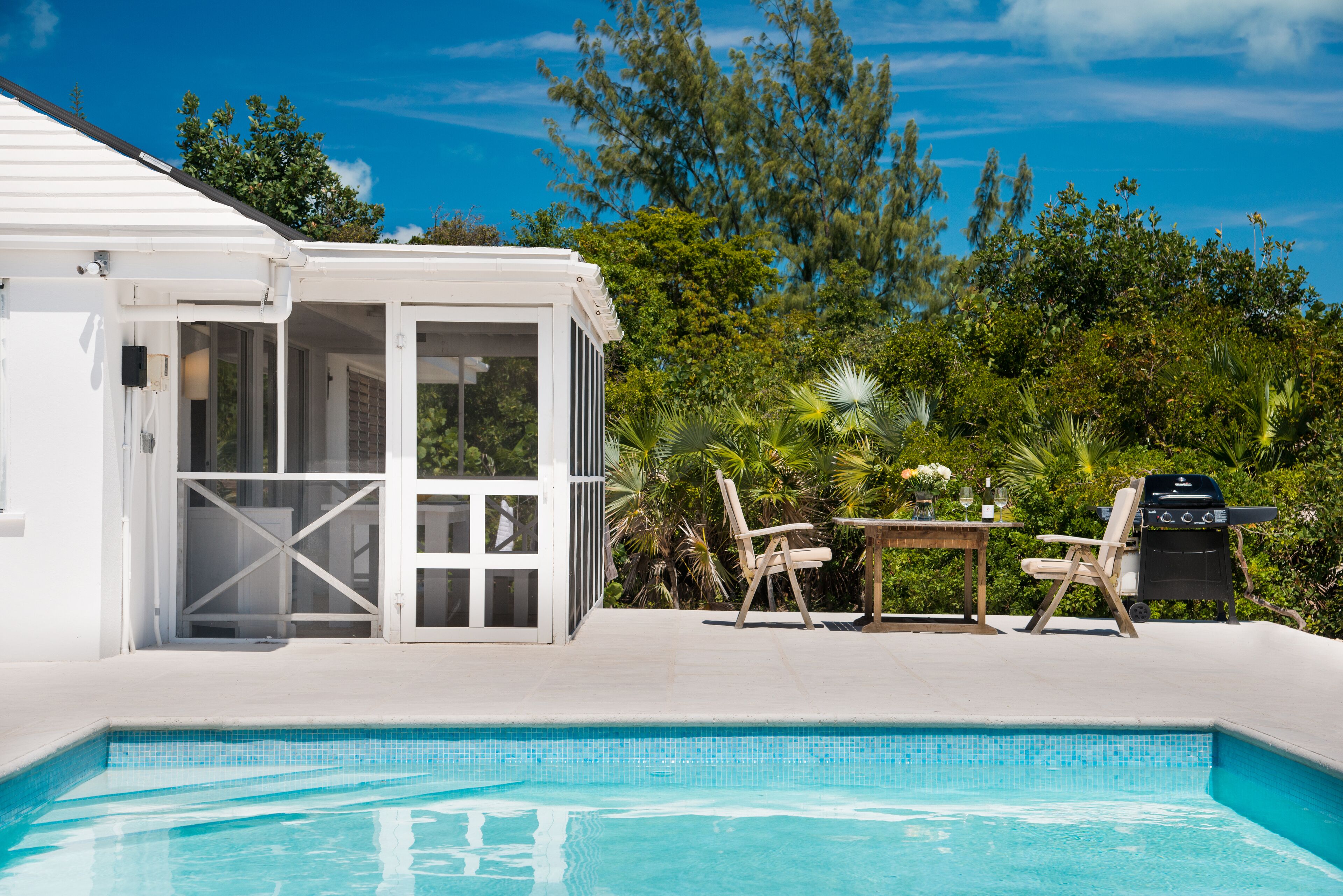 The pool and the screened porch.