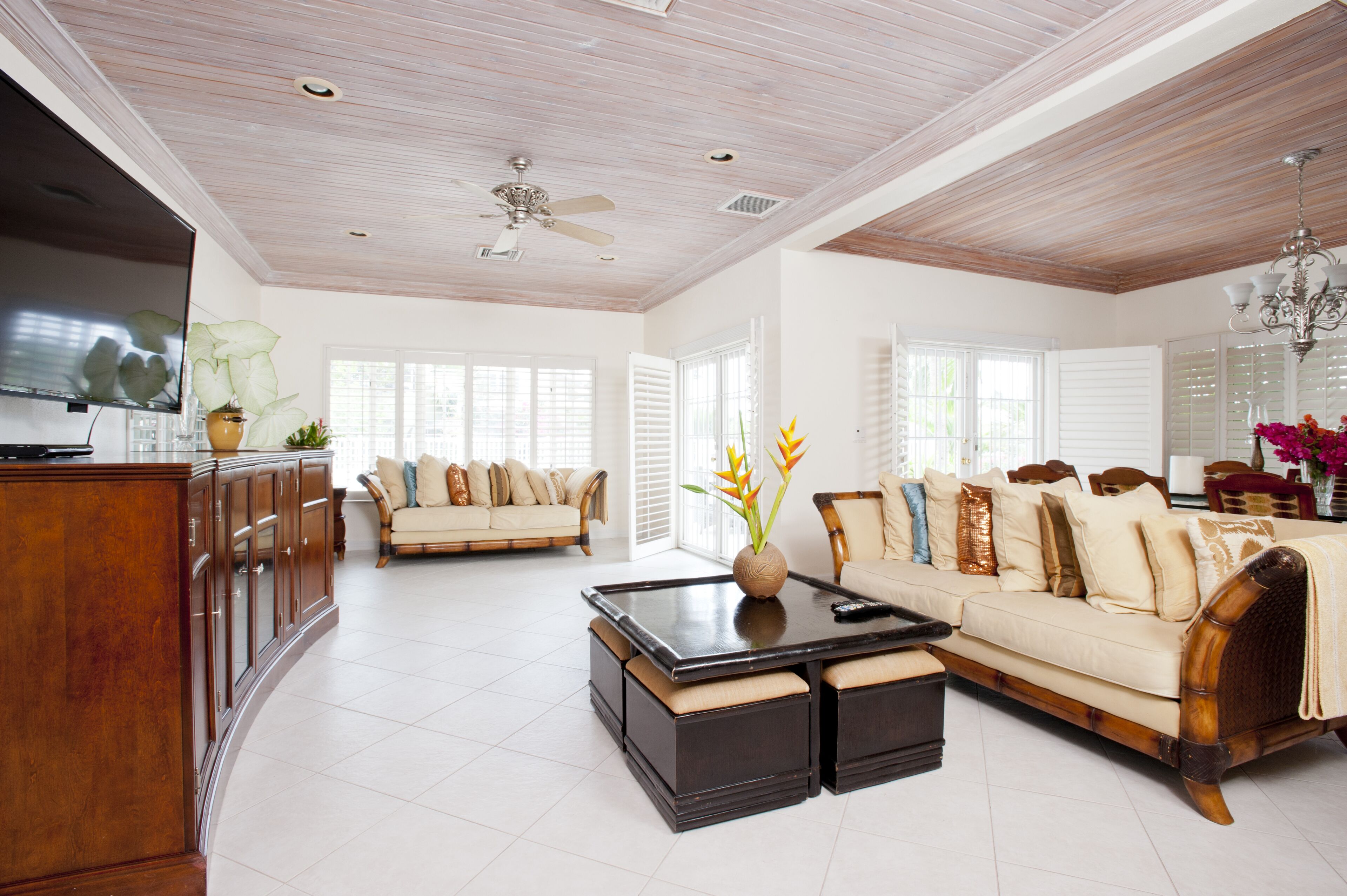 The living room with two sofas and a television.