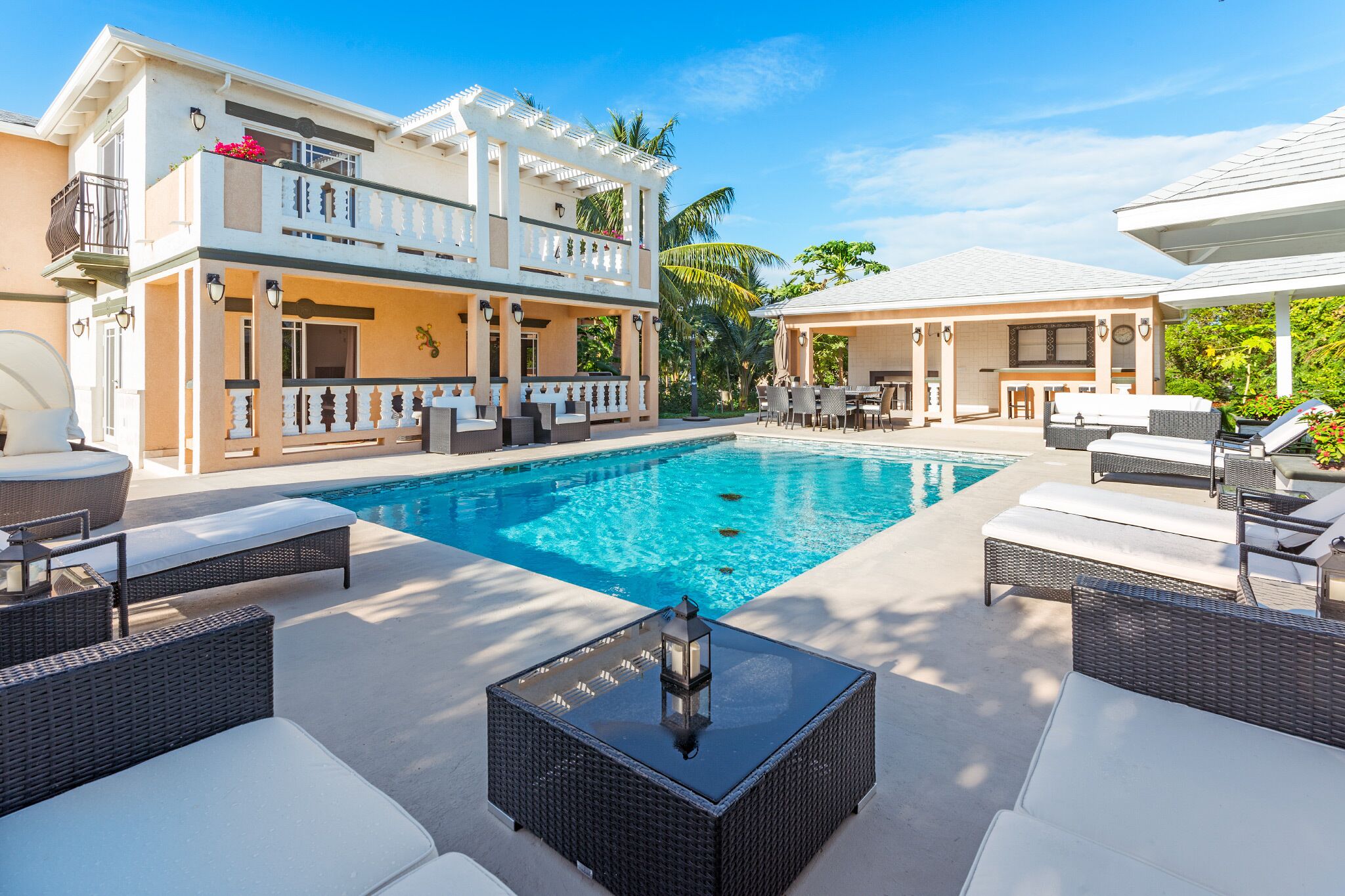 The pool, the terrace, and the villa.
