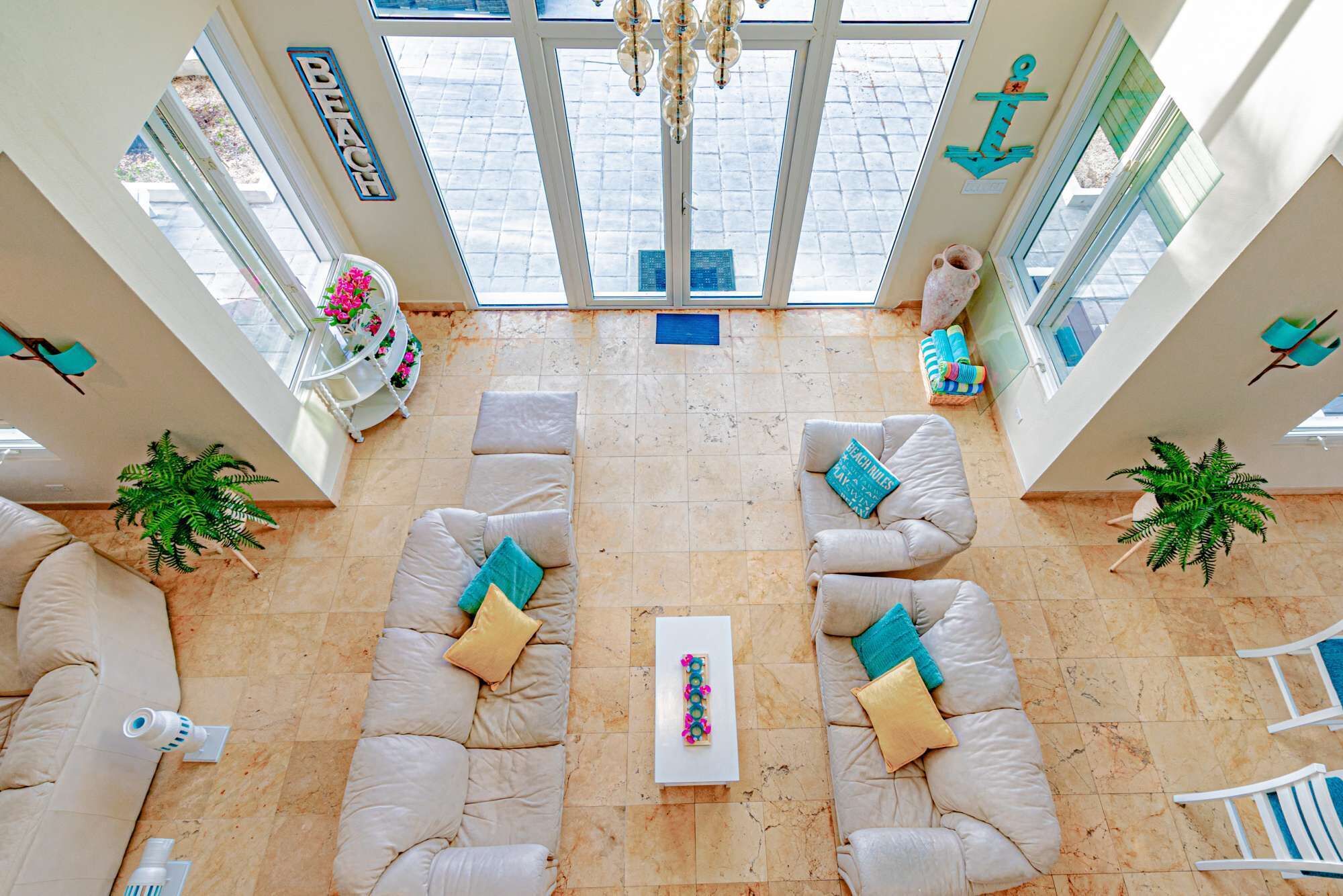 A view of the living room from the upper floor.