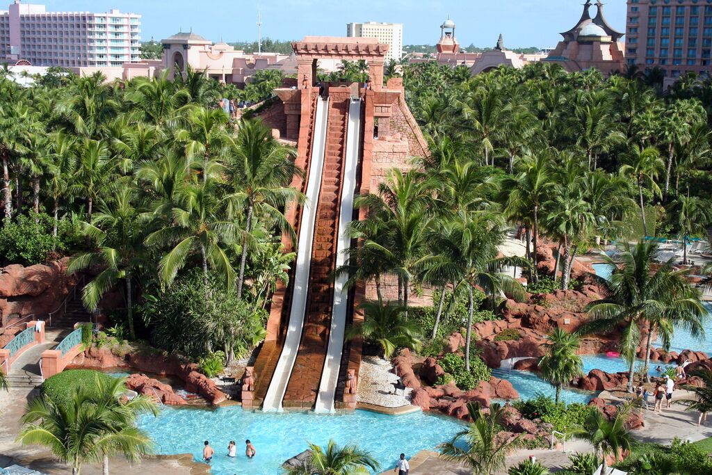 The water slide at the Atlantis water park.